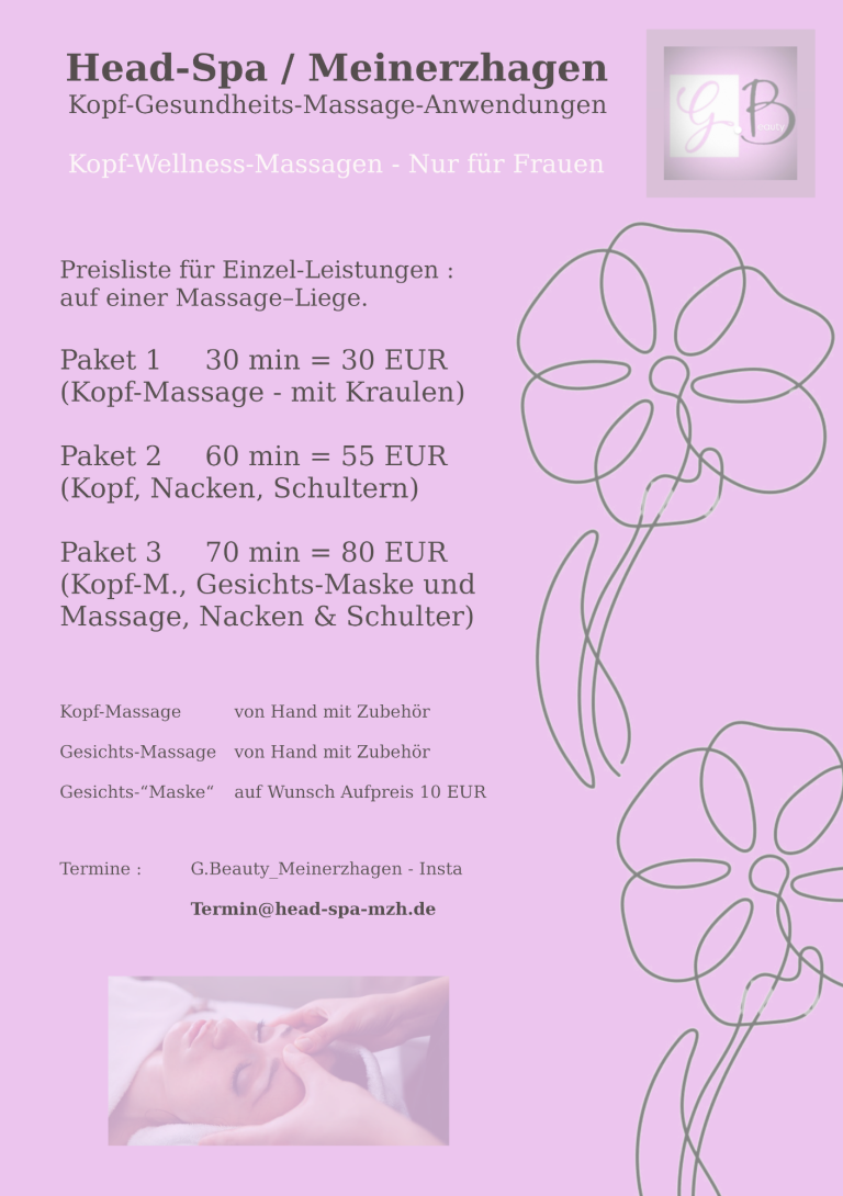 Preisliste Head-Spa MZH - Kopf- und Gesichtsmassagen